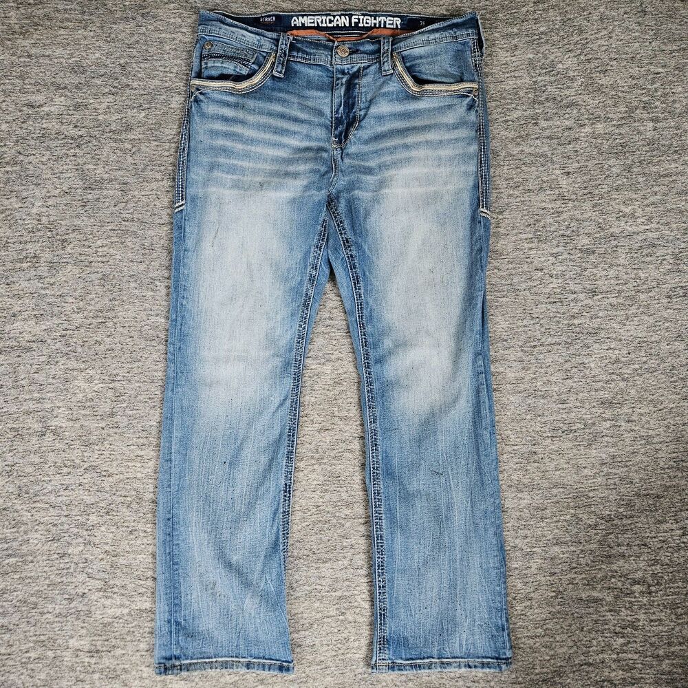 American Fighter Jeans Men's 36x32 Blue Striker Relaxed Straight Distressed